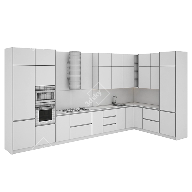 Modern Kitchen Set - Gas Hob, Oven, Coffee Machine, Sink & Hood 3D model image 5