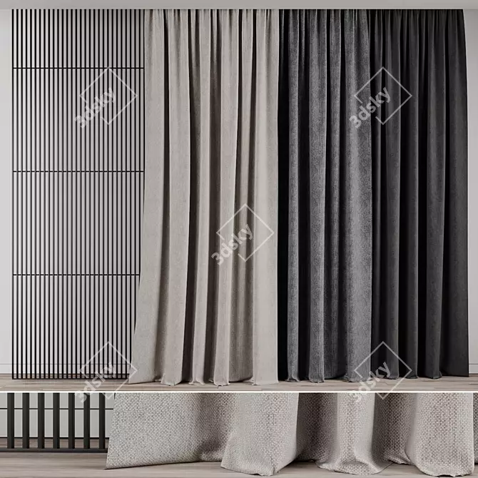 3-Piece Curtain Set with Track Partition 3D model image 1