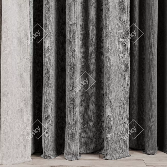 3-Piece Curtain Set with Track Partition 3D model image 2