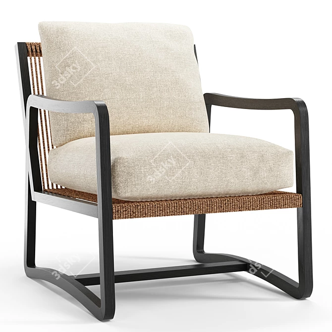 Modern Teak and Rope Chair 3D model image 1