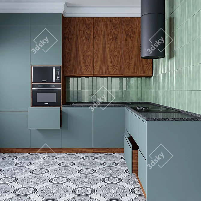 Babooteh Kitchen N02: Stylish Cabinets and Appliances 3D model image 1