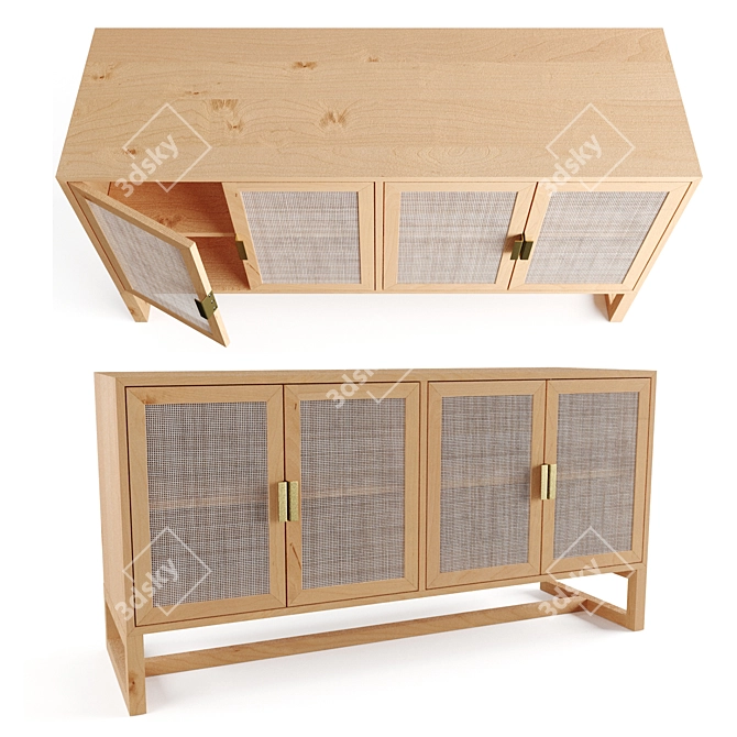 Elegant Wood Rattan Sideboard 3D model image 1