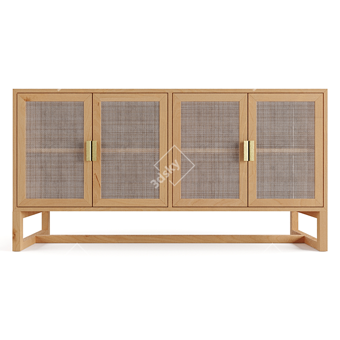 Elegant Wood Rattan Sideboard 3D model image 2