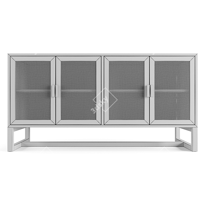 Elegant Wood Rattan Sideboard 3D model image 3