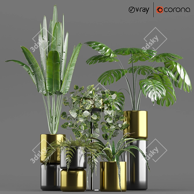 5-Piece Indoor Plant Pot Set 3D model image 1