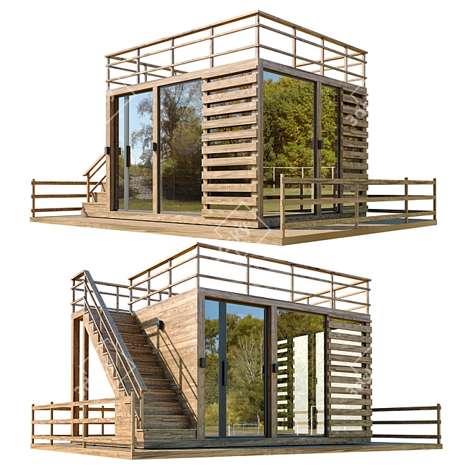 Elevated Elegance: Two-Story Wooden Gazebo 3D model image 1