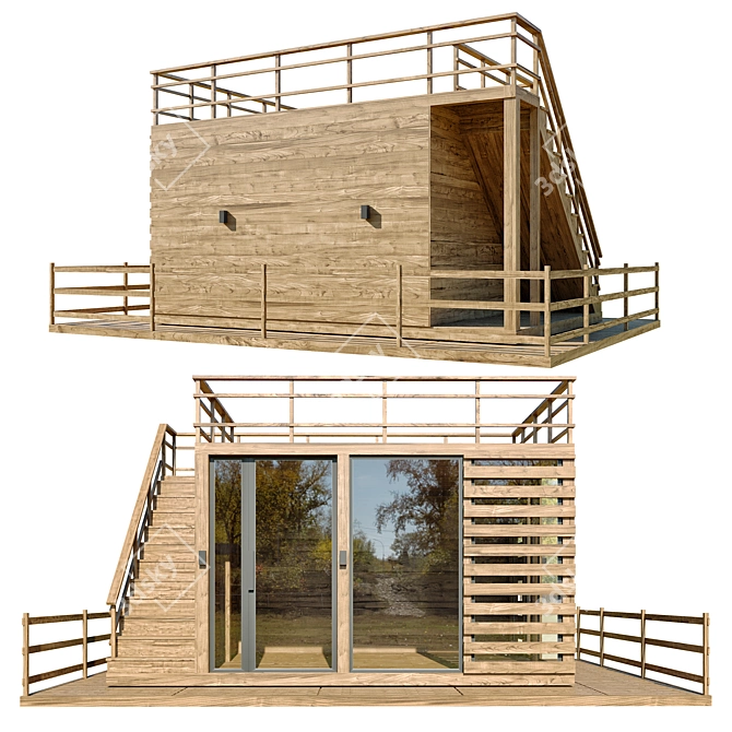 Elevated Elegance: Two-Story Wooden Gazebo 3D model image 2