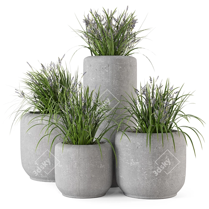 Rusty Concrete Pot with Outdoor Plants 3D model image 1