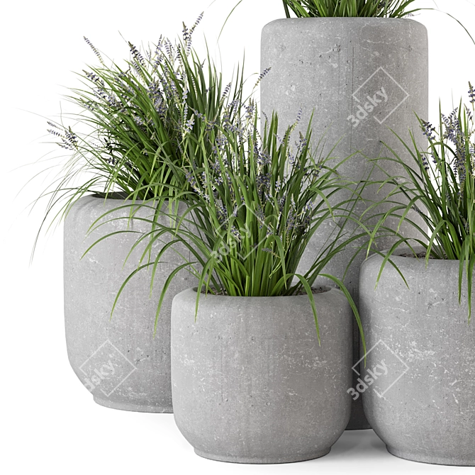 Rusty Concrete Pot with Outdoor Plants 3D model image 2