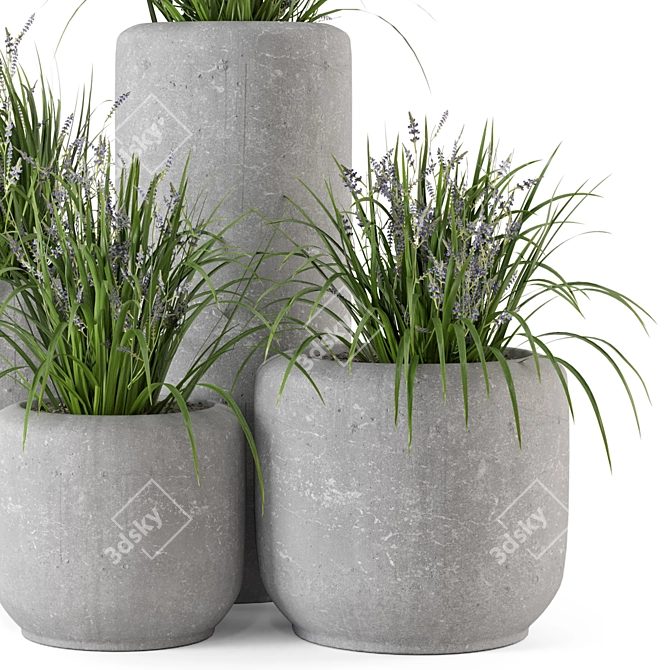 Rusty Concrete Pot with Outdoor Plants 3D model image 3