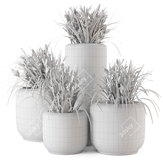 Rusty Concrete Pot with Outdoor Plants 3D model image 5