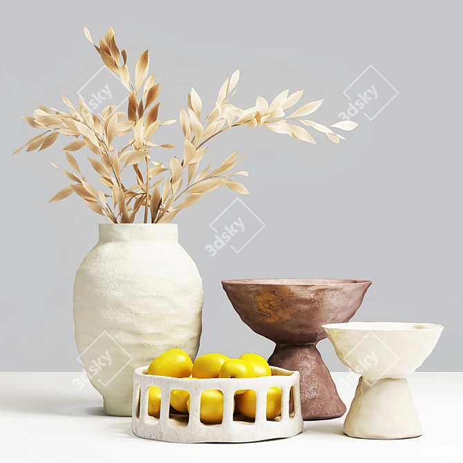 Lemony Delight: Decorative Vase Set 3D model image 1