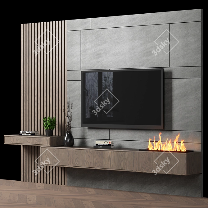 Versatile TV Wall: High-Quality Design & Editable 3D model image 4