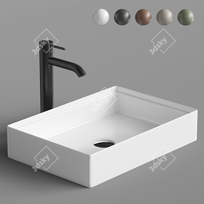 Elegant Rectangular Sink and Stylish Faucet 3D model image 1