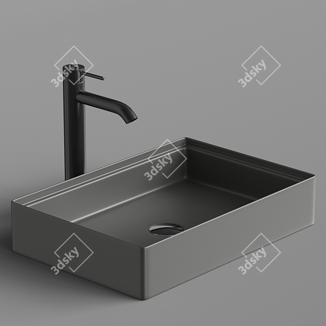 Elegant Rectangular Sink and Stylish Faucet 3D model image 2