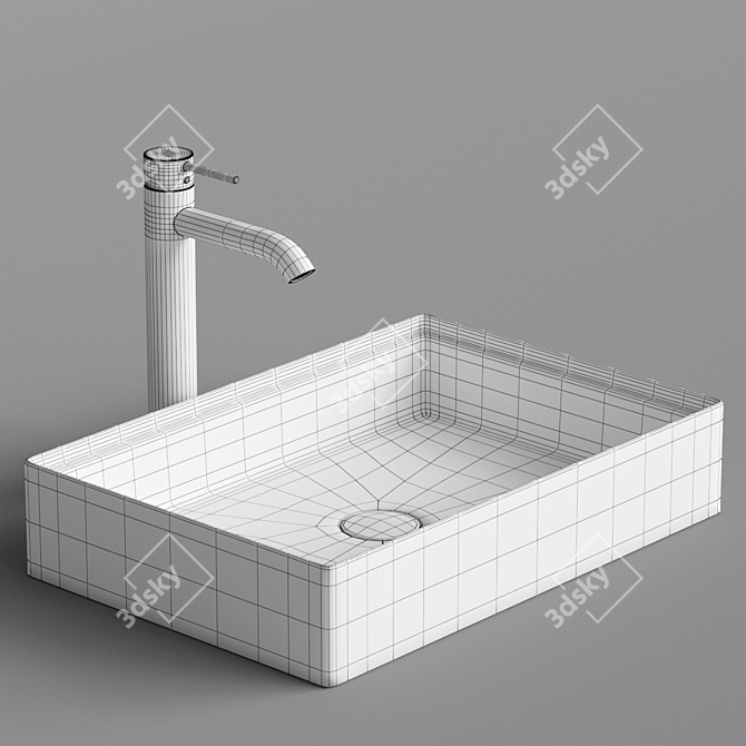 Elegant Rectangular Sink and Stylish Faucet 3D model image 6