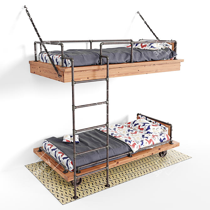 Kids Loft Bunk Bed with Bedding 3D model image 2