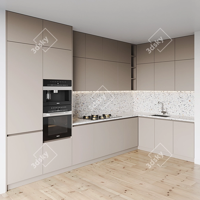 Modern Kitchen Set: Gas Hob, Oven, Coffee Machine, Sink & Hood 3D model image 2