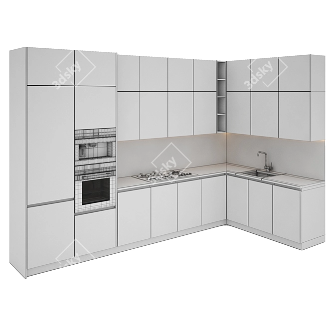 Modern Kitchen Set: Gas Hob, Oven, Coffee Machine, Sink & Hood 3D model image 5