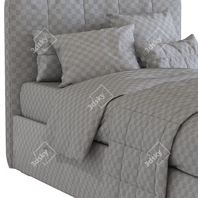 Plush Headboard Bed - Soft and Stylish 3D model image 5