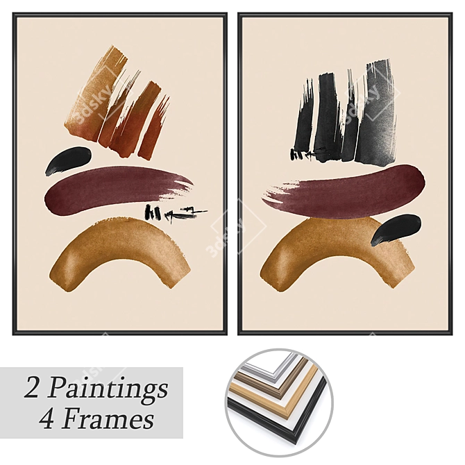 Modern Wall Art Set with Various Frame Options 3D model image 1