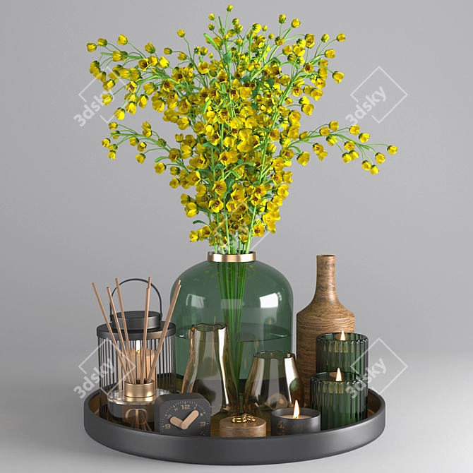 Floral Tray Decor Set 3D model image 1