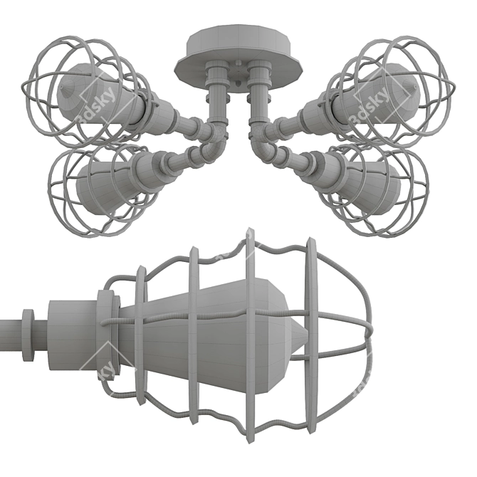 Rustic Metal Twisted Pipe Ceiling Lamp 3D model image 2