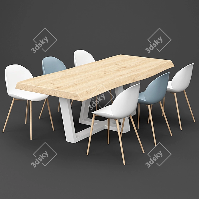 Scandinavian Dining Table Set 3D model image 1