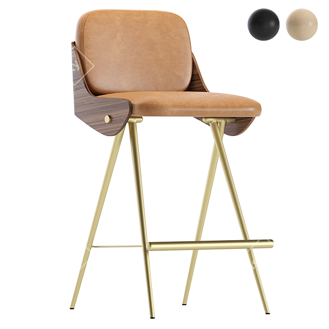 Isla Leather Semi Barstool 3D model image 1