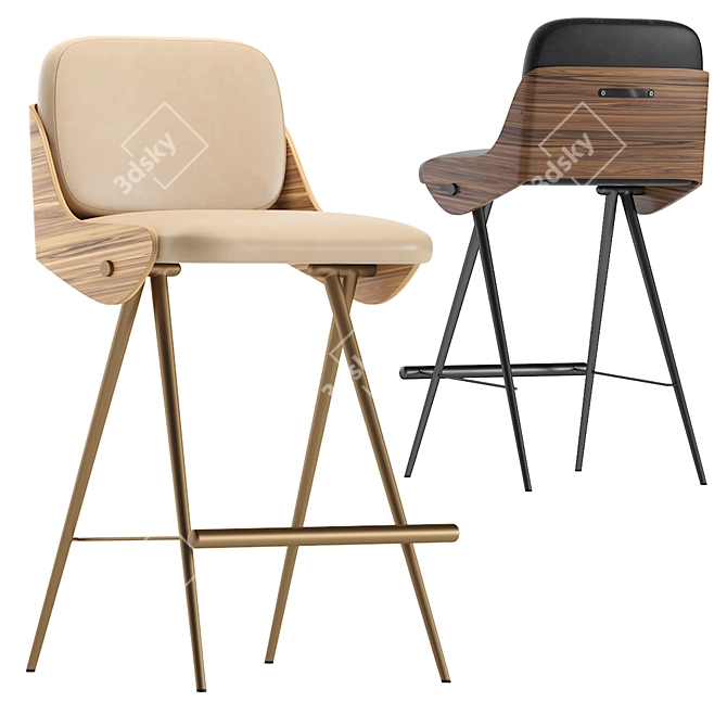 Isla Leather Semi Barstool 3D model image 4