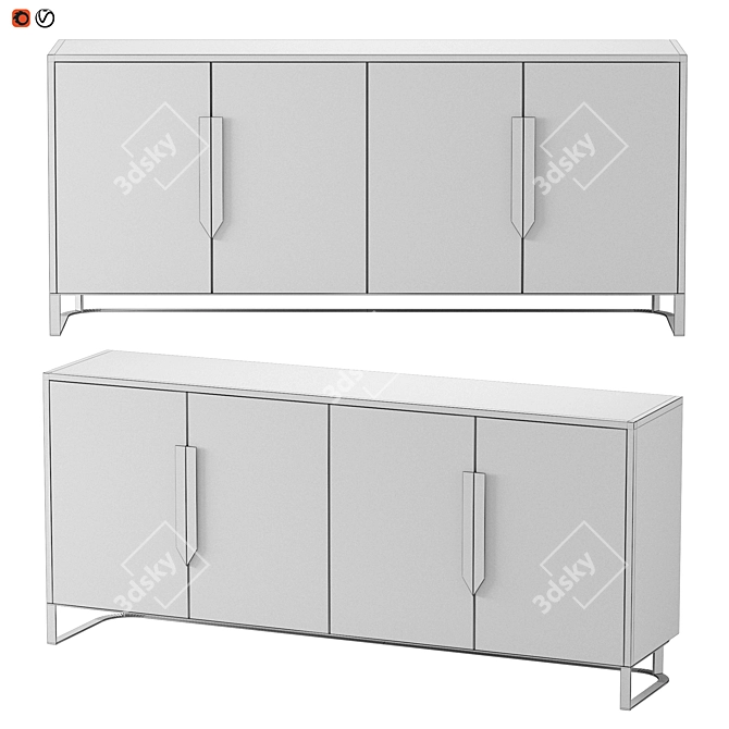 Luxurious Art Deco Mirror-Steel Sideboard 3D model image 2