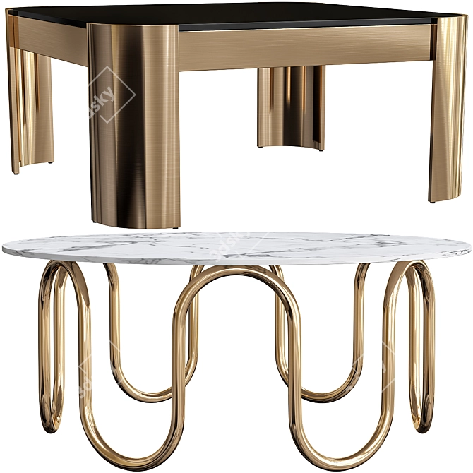 Vintage-Inspired Coffee Table Set 3D model image 1