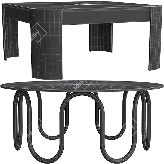 Vintage-Inspired Coffee Table Set 3D model image 2