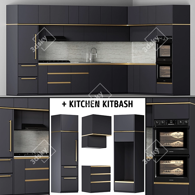 Versatile Kitchen Set: Samsung Appliances & Modern Cabinets 3D model image 1