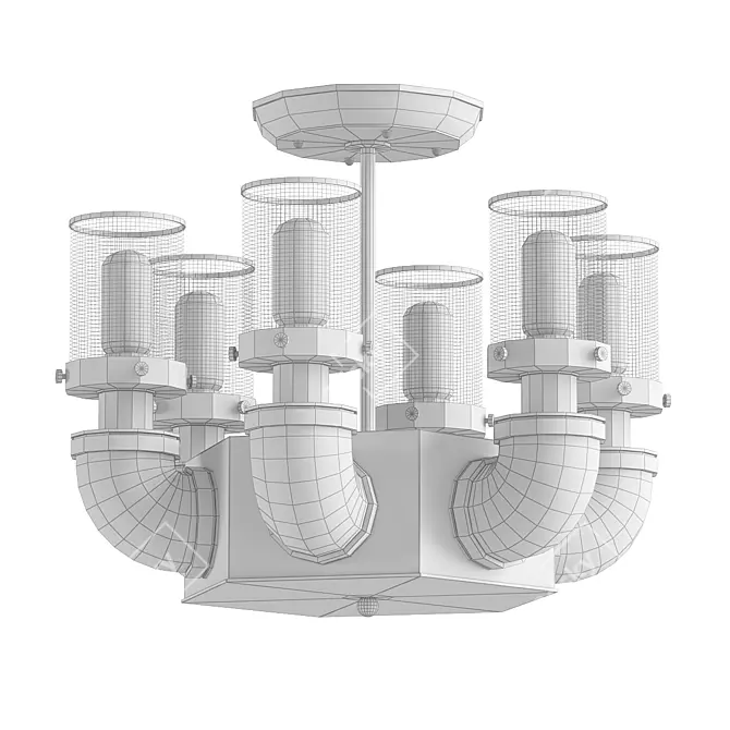 Industrial Loft Pipes Chandelier 3D model image 2