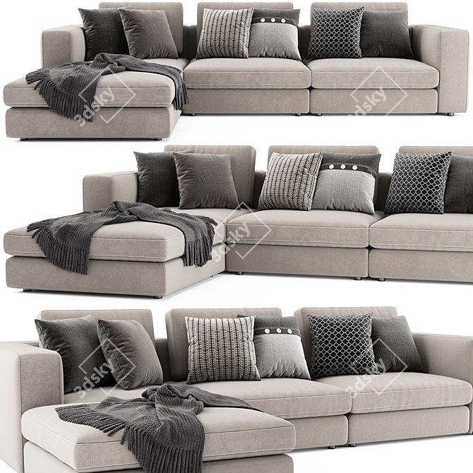 Soho Blanche Sectional: Sleek Design & Ottoman 3D model image 1