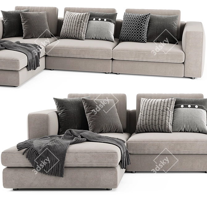 Soho Blanche Sectional: Sleek Design & Ottoman 3D model image 2