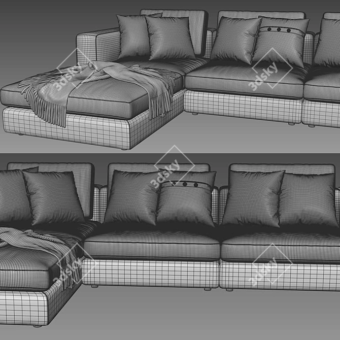 Soho Blanche Sectional: Sleek Design & Ottoman 3D model image 4