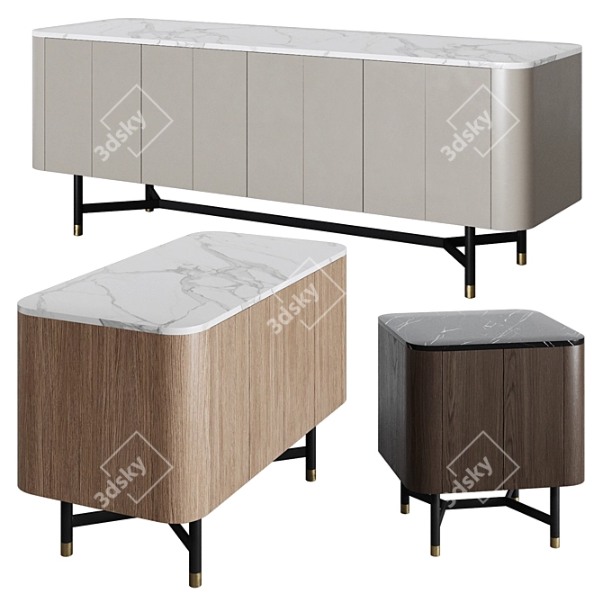 Contemporary Custom-made Drawers & Bedside Table 3D model image 2