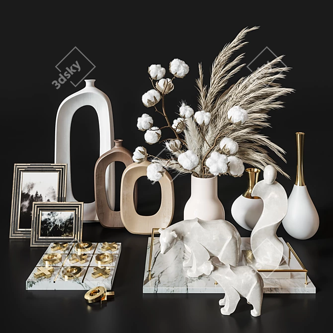 Modern Cotton Pampas Decoration Set 3D model image 1