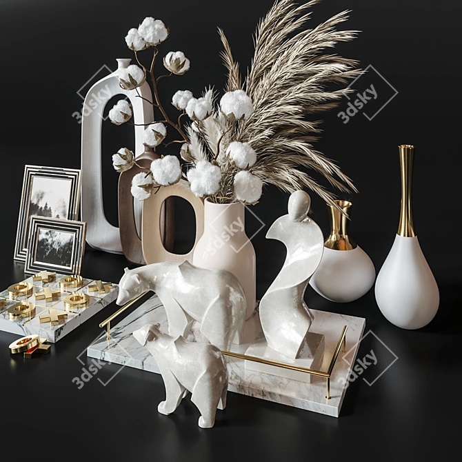 Modern Cotton Pampas Decoration Set 3D model image 3