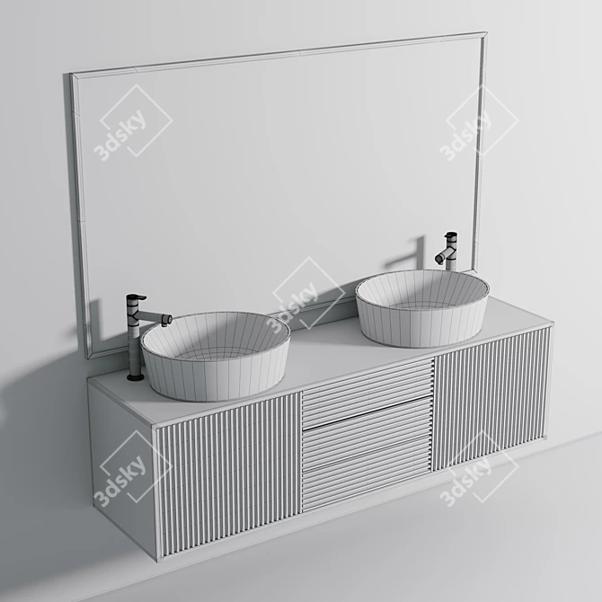 Golden Sink with Wooden Bathroom Furniture 3D model image 5