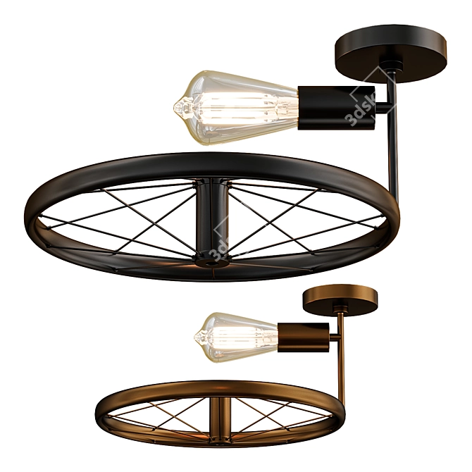 Industrial Pendant Light with Wheel Deco 3D model image 1