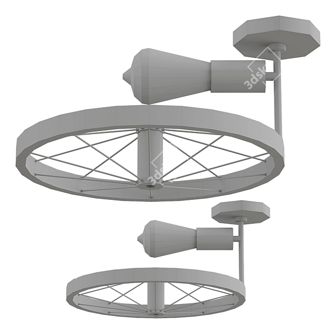 Industrial Pendant Light with Wheel Deco 3D model image 2