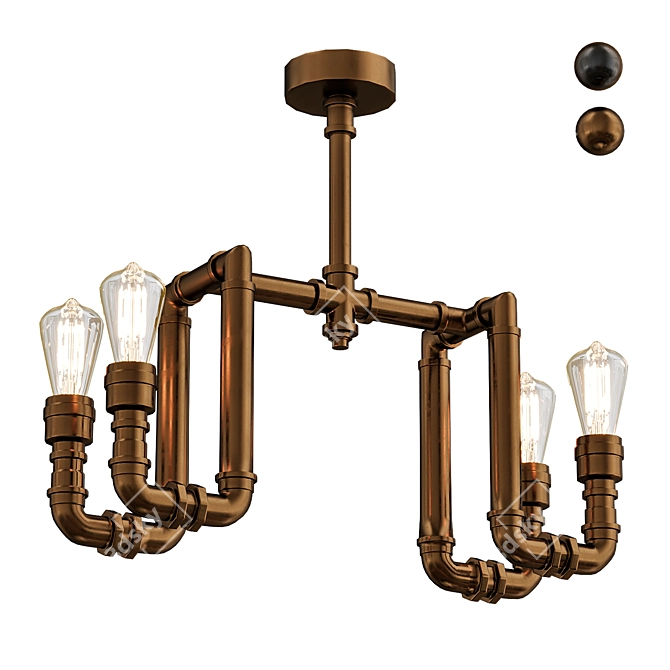 Industrial Water Pipe Ceiling Light 3D model image 1