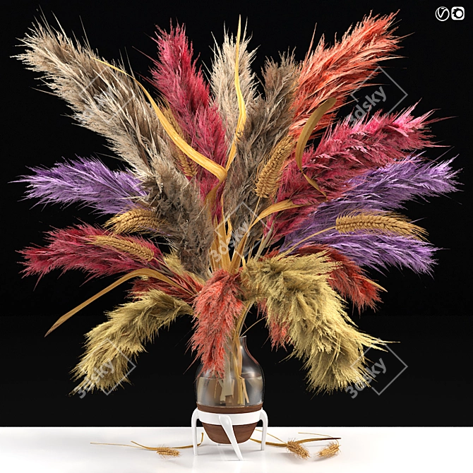 Pampas Grass and Wheat Vase 3D model image 1