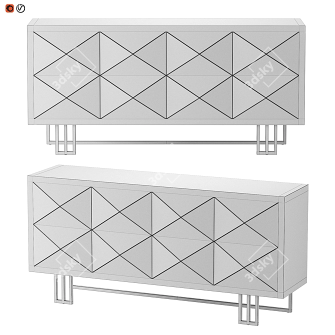 Art Deco Mirrored Steel Sideboard 3D model image 2