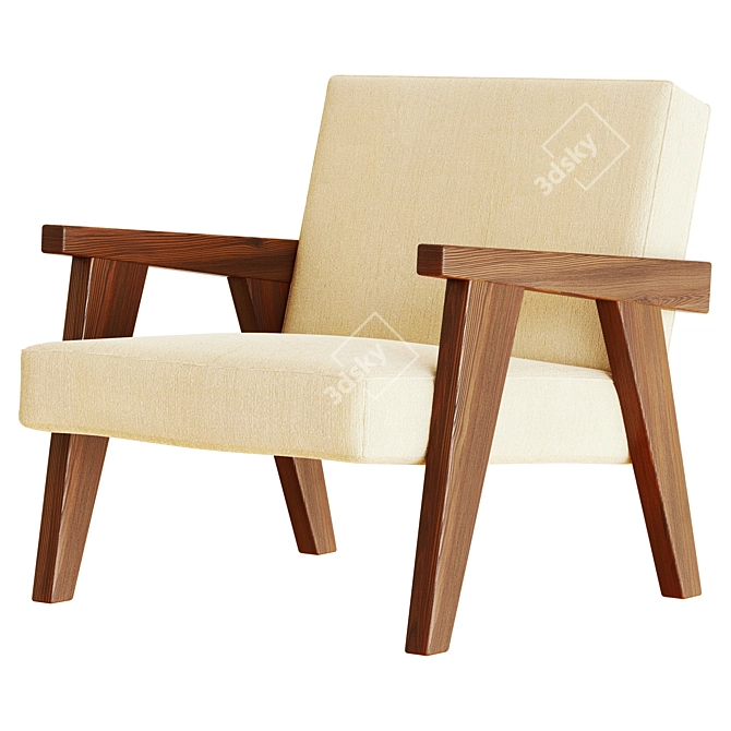 Handcrafted Walnut Armchair with Hemp Upholstery 3D model image 1