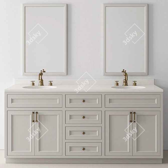 Elegant Wood and Marble Bathroom Set 3D model image 1