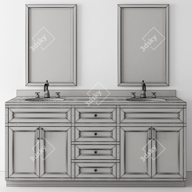 Elegant Wood and Marble Bathroom Set 3D model image 4